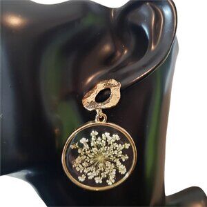 Womens Natural White Flowers Acetate Circle Casual Party Drop Dangle Earrings